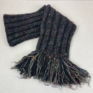 CHANEL‎ Multicolor Mohair Wool Fringe Scarf with CC Logo Plaque (Made in France)